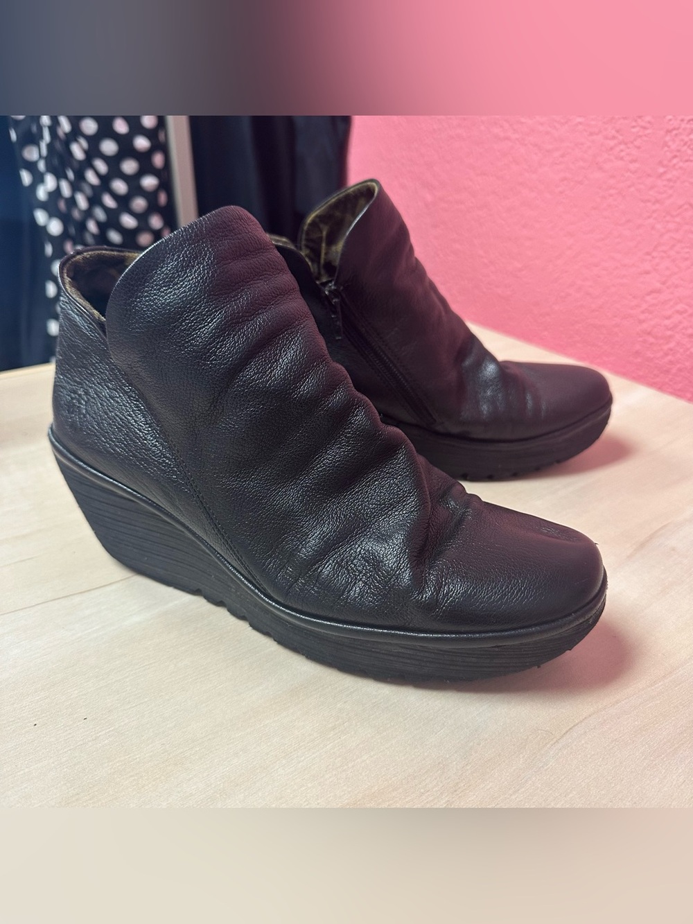 Fly London Yip Black Wedge Leather Ankle boots